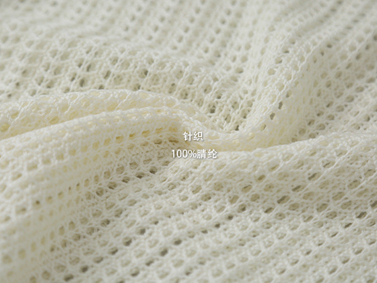 Airy Open-Knit Long-Sleeve Pullover with Knit Mini Pouch (no singlet)