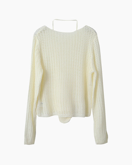 Airy Open-Knit Long-Sleeve Pullover with Knit Mini Pouch (no singlet)