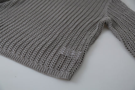 Airy Open-Knit Long-Sleeve Pullover with Knit Mini Pouch (no singlet)