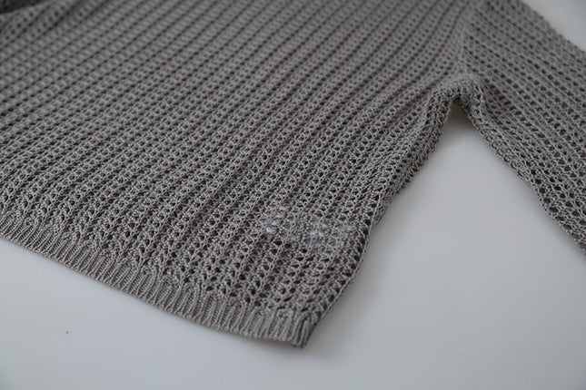 Airy Open-Knit Long-Sleeve Pullover with Knit Mini Pouch (no singlet)