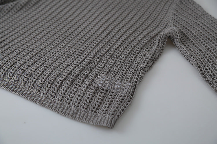 Airy Open-Knit Long-Sleeve Pullover with Knit Mini Pouch (no singlet)