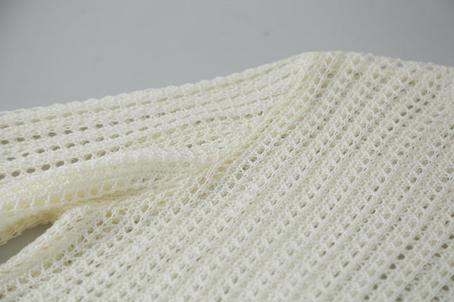 Airy Open-Knit Long-Sleeve Pullover with Knit Mini Pouch (no singlet)