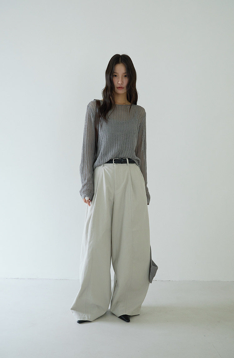Airy Open-Knit Long-Sleeve Pullover with Knit Mini Pouch (no singlet)