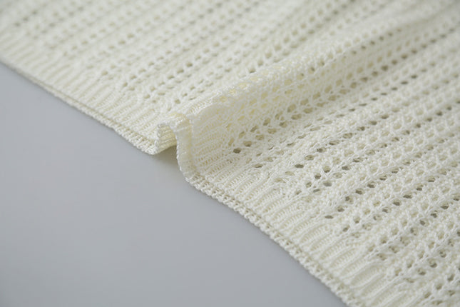 Airy Open-Knit Long-Sleeve Pullover with Knit Mini Pouch (no singlet)