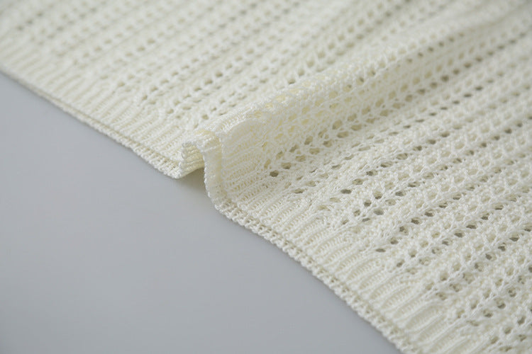 Airy Open-Knit Long-Sleeve Pullover with Knit Mini Pouch (no singlet)