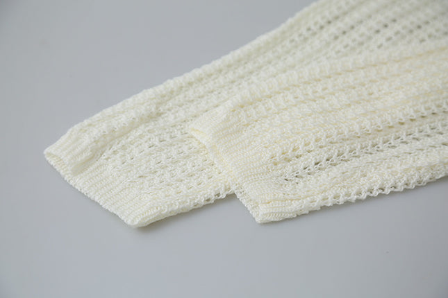 Airy Open-Knit Long-Sleeve Pullover with Knit Mini Pouch (no singlet)