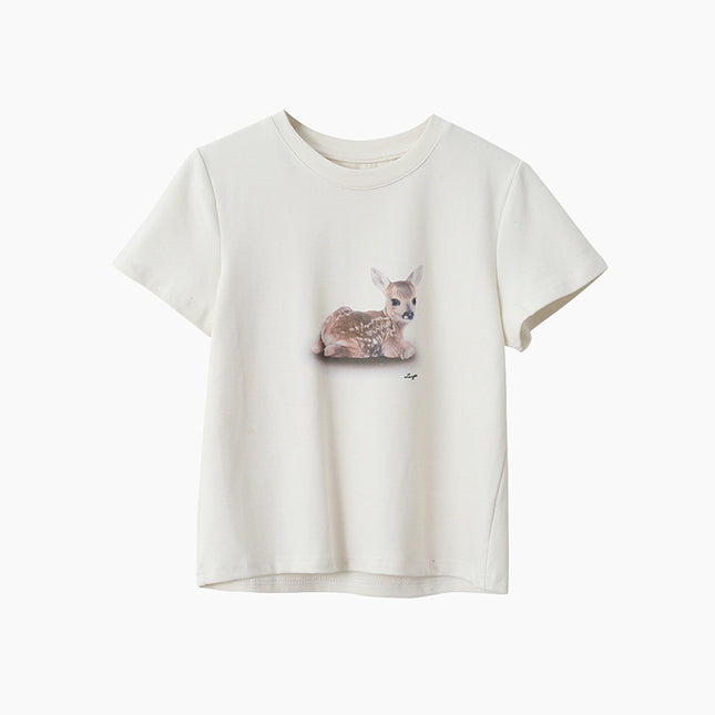 Deer Print Regular-Shoulder Slimming Short-Sleeve Tee