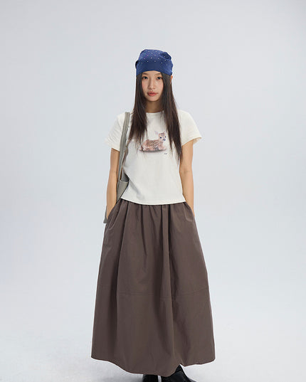 Deer Print Regular-Shoulder Slimming Short-Sleeve Tee