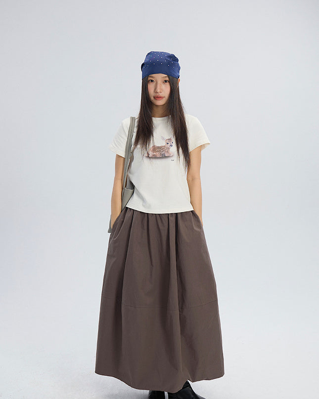 Deer Print Regular-Shoulder Slimming Short-Sleeve Tee