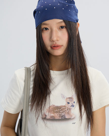 Deer Print Regular-Shoulder Slimming Short-Sleeve Tee