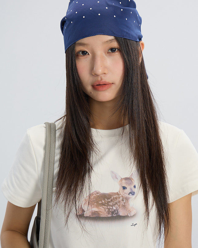 Deer Print Regular-Shoulder Slimming Short-Sleeve Tee