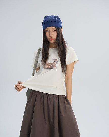 Deer Print Regular-Shoulder Slimming Short-Sleeve Tee