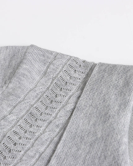 Korean Polo-Collar Cable-Texture Knit Short-Sleeve Top