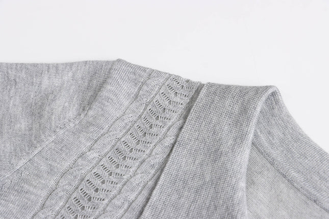 Korean Polo-Collar Cable-Texture Knit Short-Sleeve Top