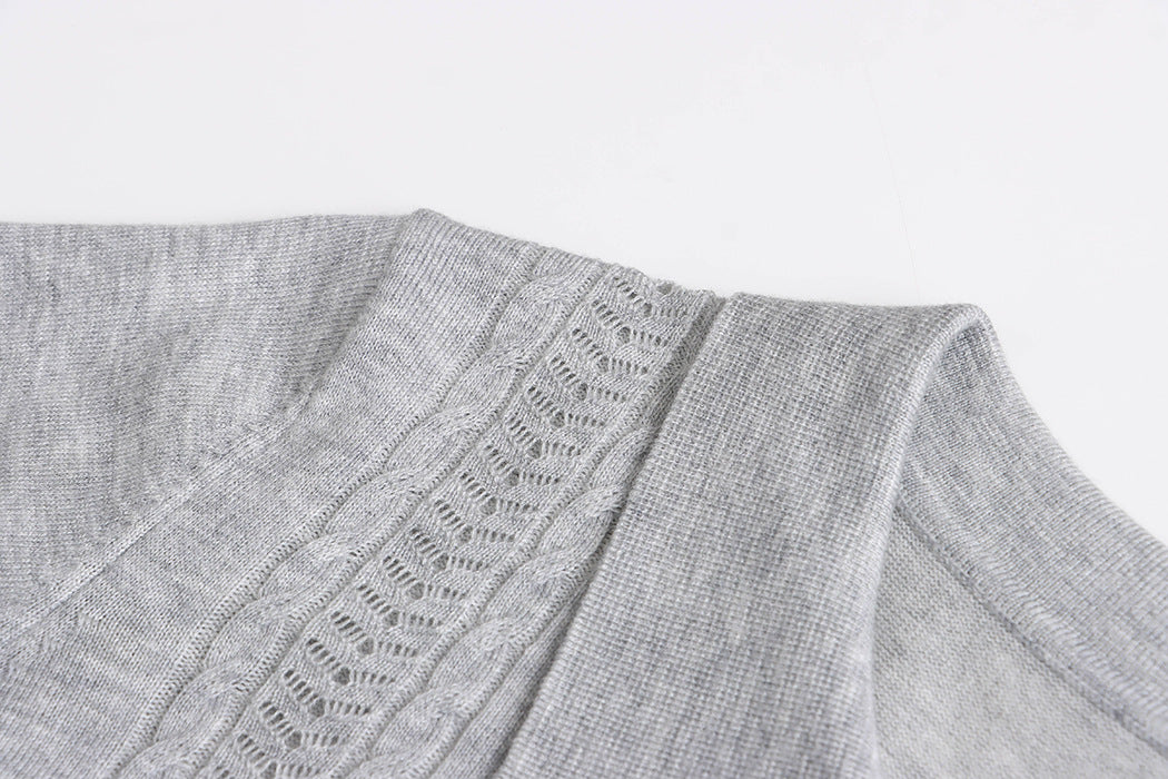 Korean Polo-Collar Cable-Texture Knit Short-Sleeve Top