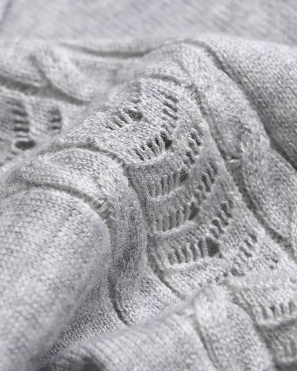 Korean Polo-Collar Cable-Texture Knit Short-Sleeve Top