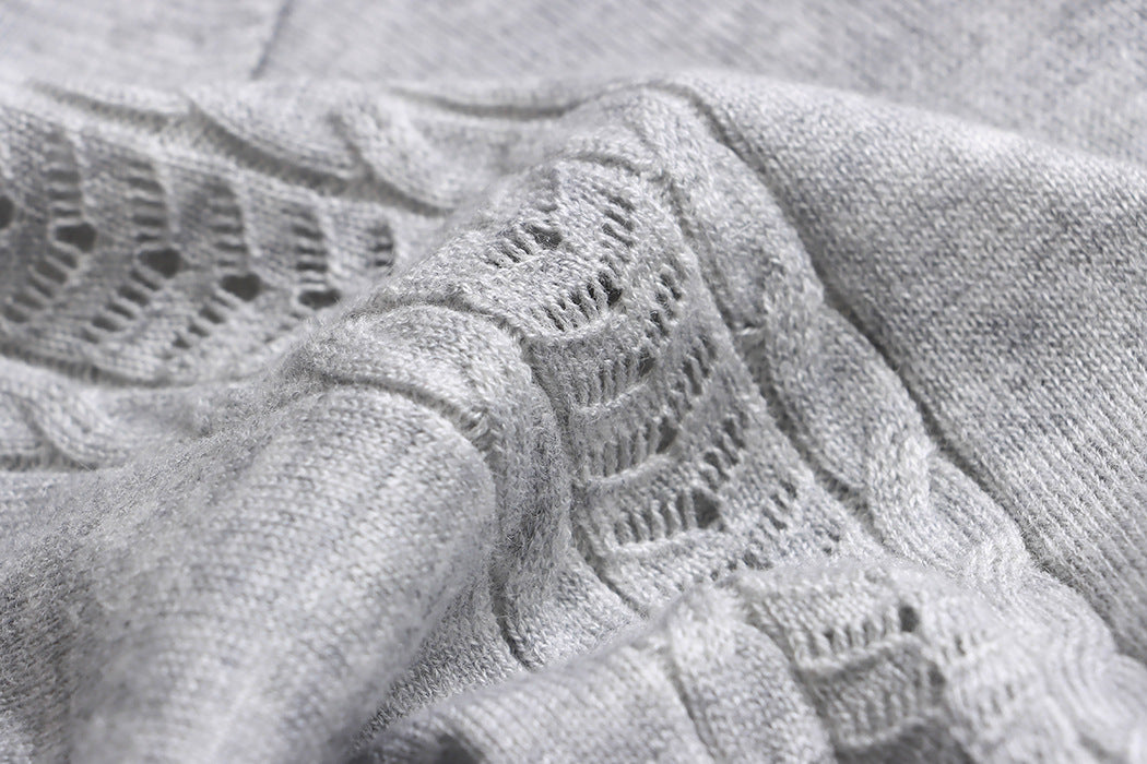 Korean Polo-Collar Cable-Texture Knit Short-Sleeve Top
