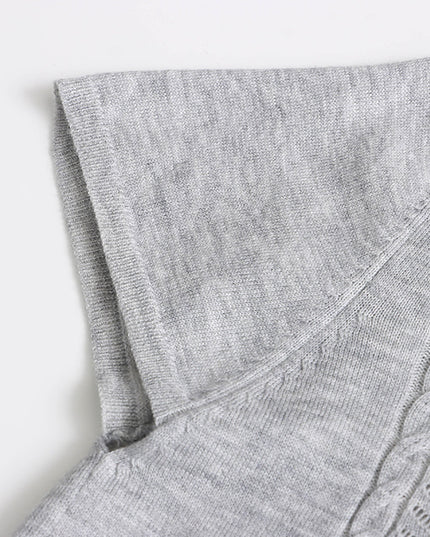 Korean Polo-Collar Cable-Texture Knit Short-Sleeve Top