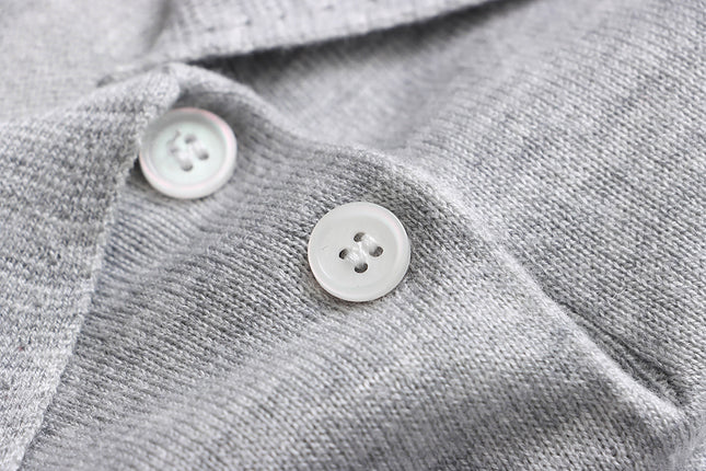 Korean Polo-Collar Cable-Texture Knit Short-Sleeve Top