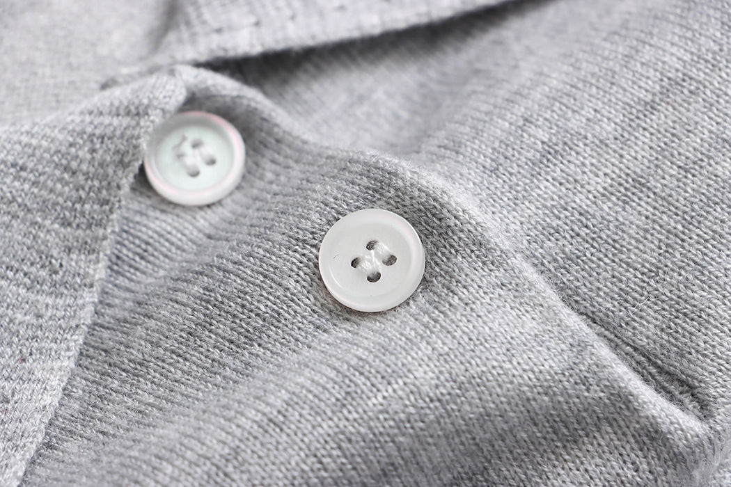Korean Polo-Collar Cable-Texture Knit Short-Sleeve Top