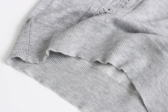 Korean Polo-Collar Cable-Texture Knit Short-Sleeve Top