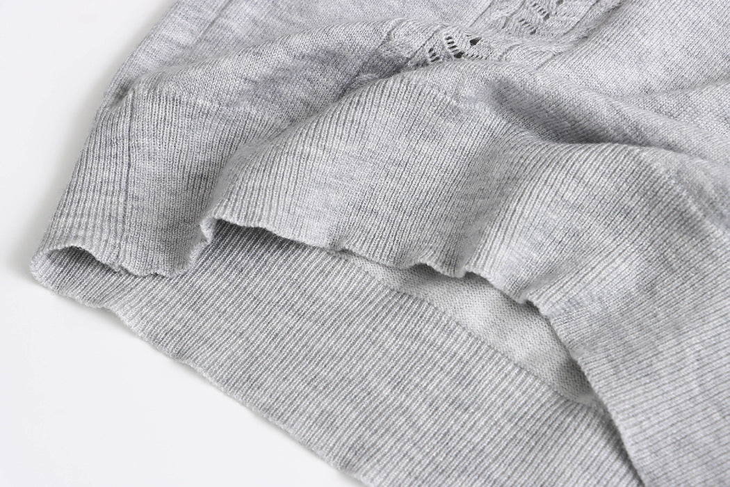 Korean Polo-Collar Cable-Texture Knit Short-Sleeve Top