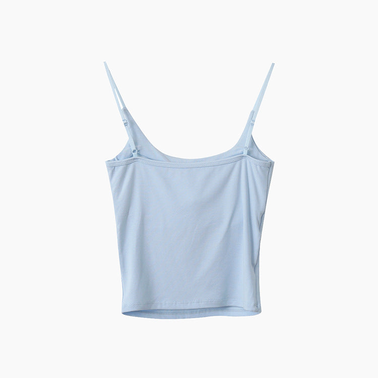 Slim-Fit Low-Neck Padded Spaghetti Strap Tank Top