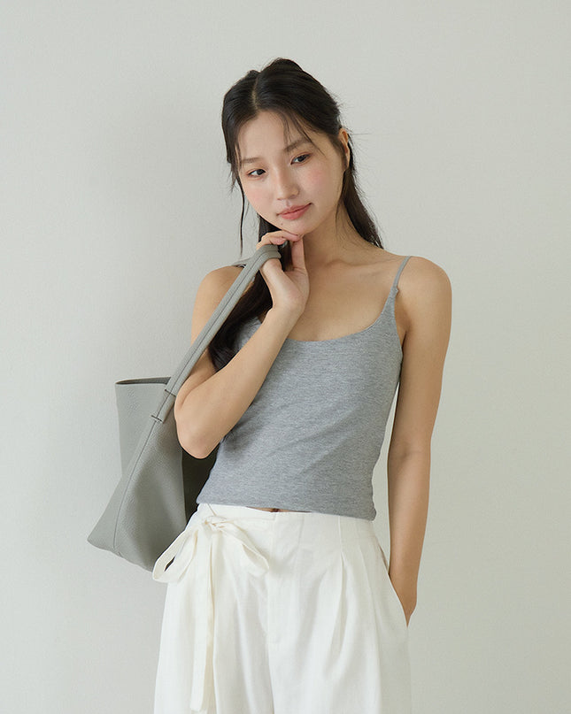 Slim-Fit Low-Neck Padded Spaghetti Strap Tank Top