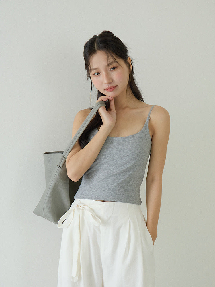 Slim-Fit Low-Neck Padded Spaghetti Strap Tank Top
