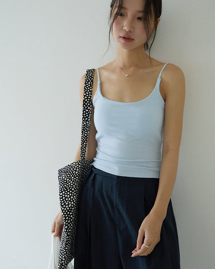 Slim-Fit Low-Neck Padded Spaghetti Strap Tank Top