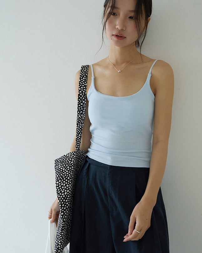 Slim-Fit Low-Neck Padded Spaghetti Strap Tank Top