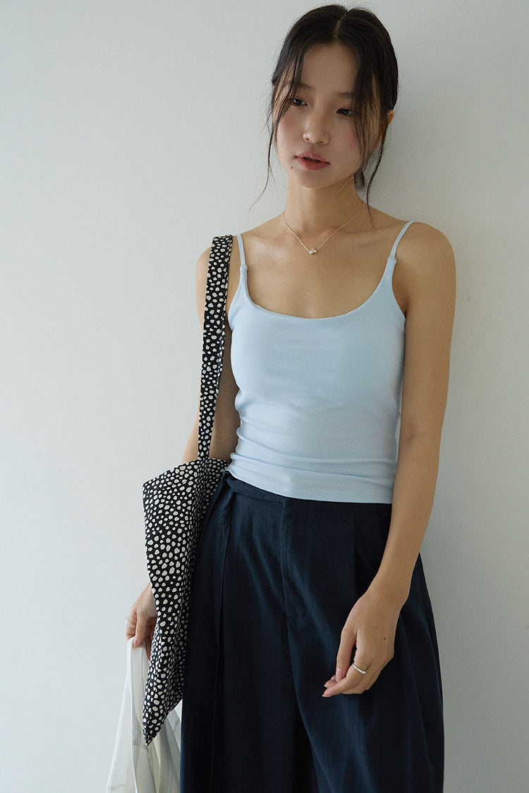 Slim-Fit Low-Neck Padded Spaghetti Strap Tank Top