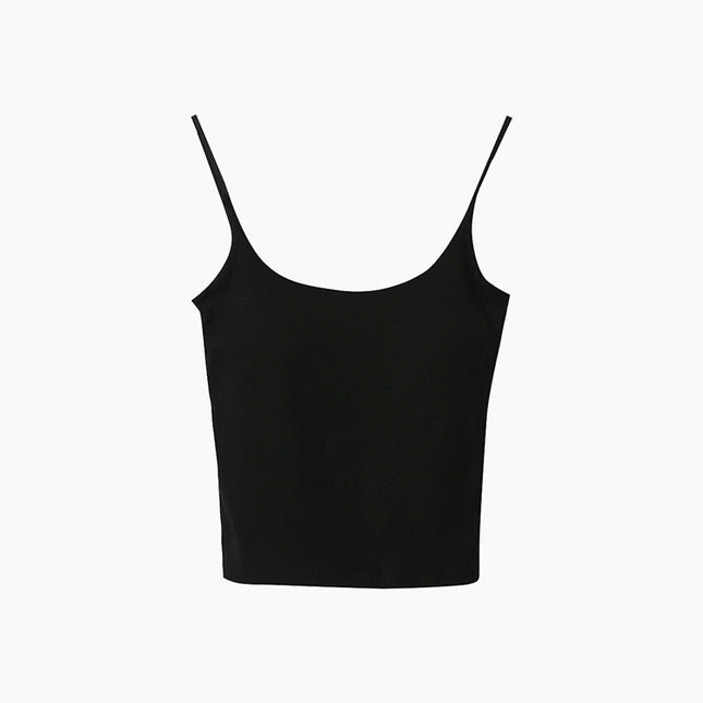 Slim-Fit Low-Neck Padded Spaghetti Strap Tank Top