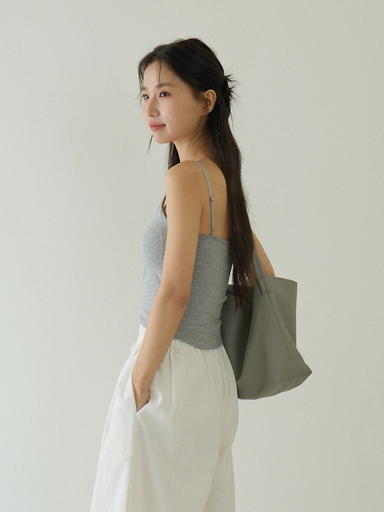 Slim-Fit Low-Neck Padded Spaghetti Strap Tank Top