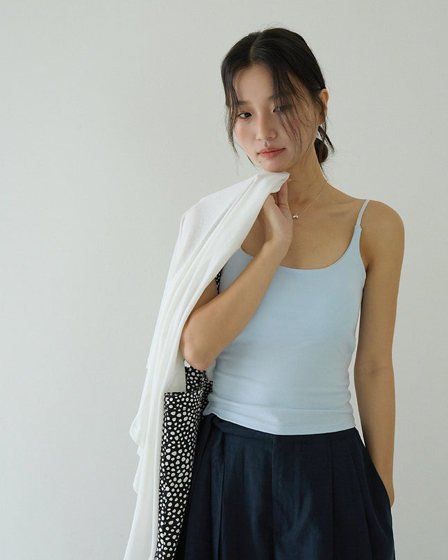 Slim-Fit Low-Neck Padded Spaghetti Strap Tank Top