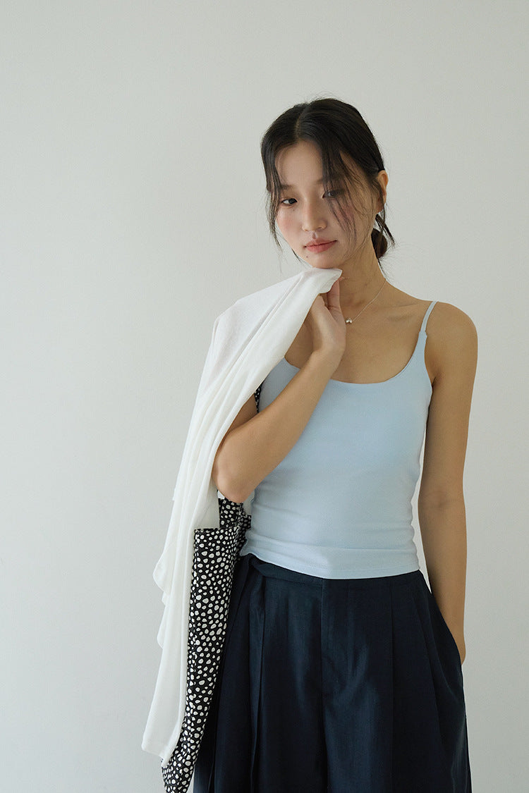 Slim-Fit Low-Neck Padded Spaghetti Strap Tank Top