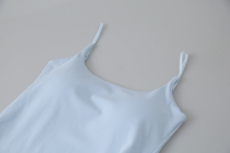 Slim-Fit Low-Neck Padded Spaghetti Strap Tank Top