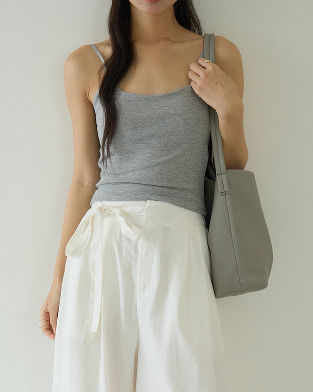 Slim-Fit Low-Neck Padded Spaghetti Strap Tank Top