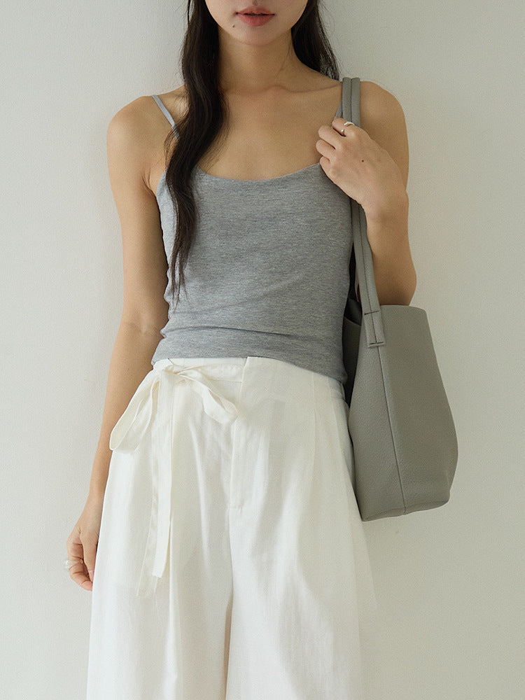 Slim-Fit Low-Neck Padded Spaghetti Strap Tank Top