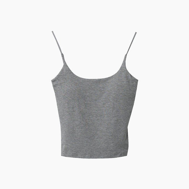 Slim-Fit Low-Neck Padded Spaghetti Strap Tank Top