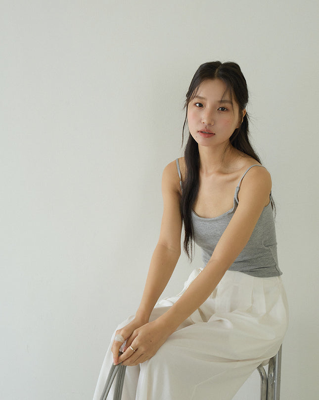 Slim-Fit Low-Neck Padded Spaghetti Strap Tank Top