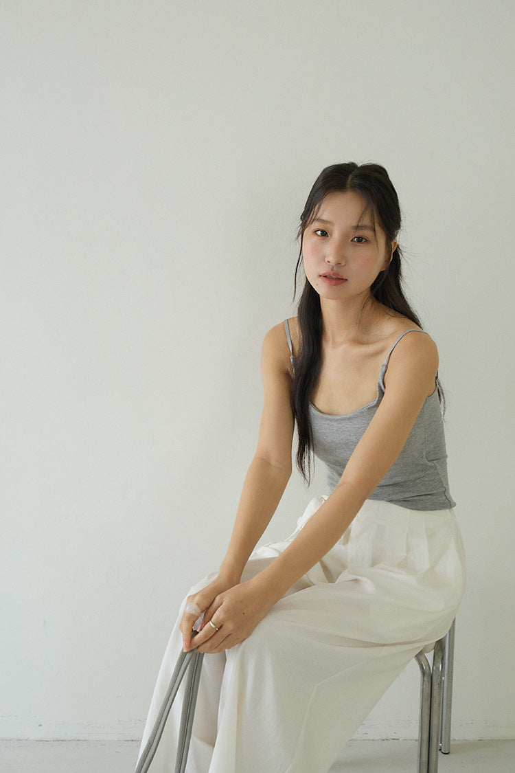 Slim-Fit Low-Neck Padded Spaghetti Strap Tank Top