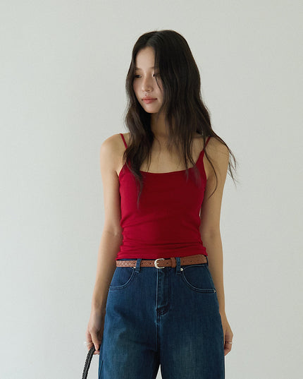 Slim-Fit Low-Neck Padded Spaghetti Strap Tank Top