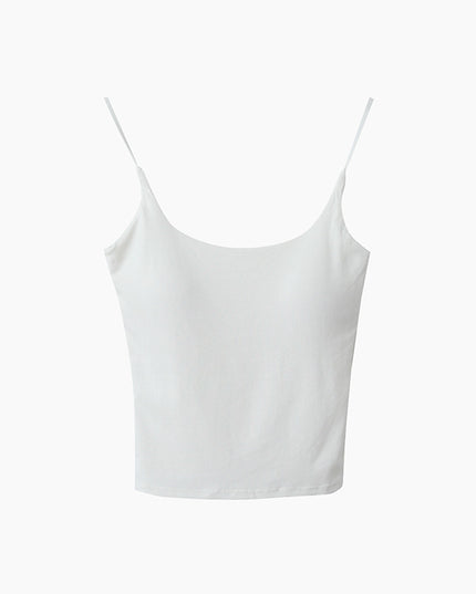 Slim-Fit Low-Neck Padded Spaghetti Strap Tank Top