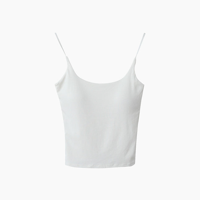 Slim-Fit Low-Neck Padded Spaghetti Strap Tank Top