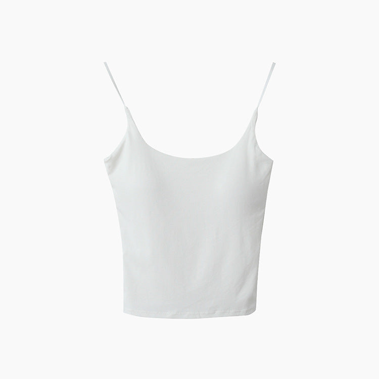 Slim-Fit Low-Neck Padded Spaghetti Strap Tank Top