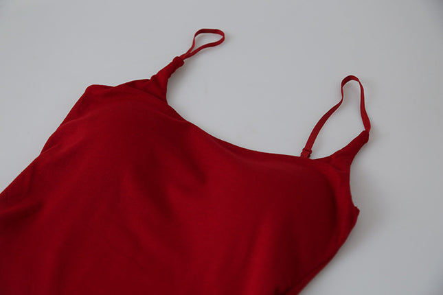 Slim-Fit Low-Neck Padded Spaghetti Strap Tank Top