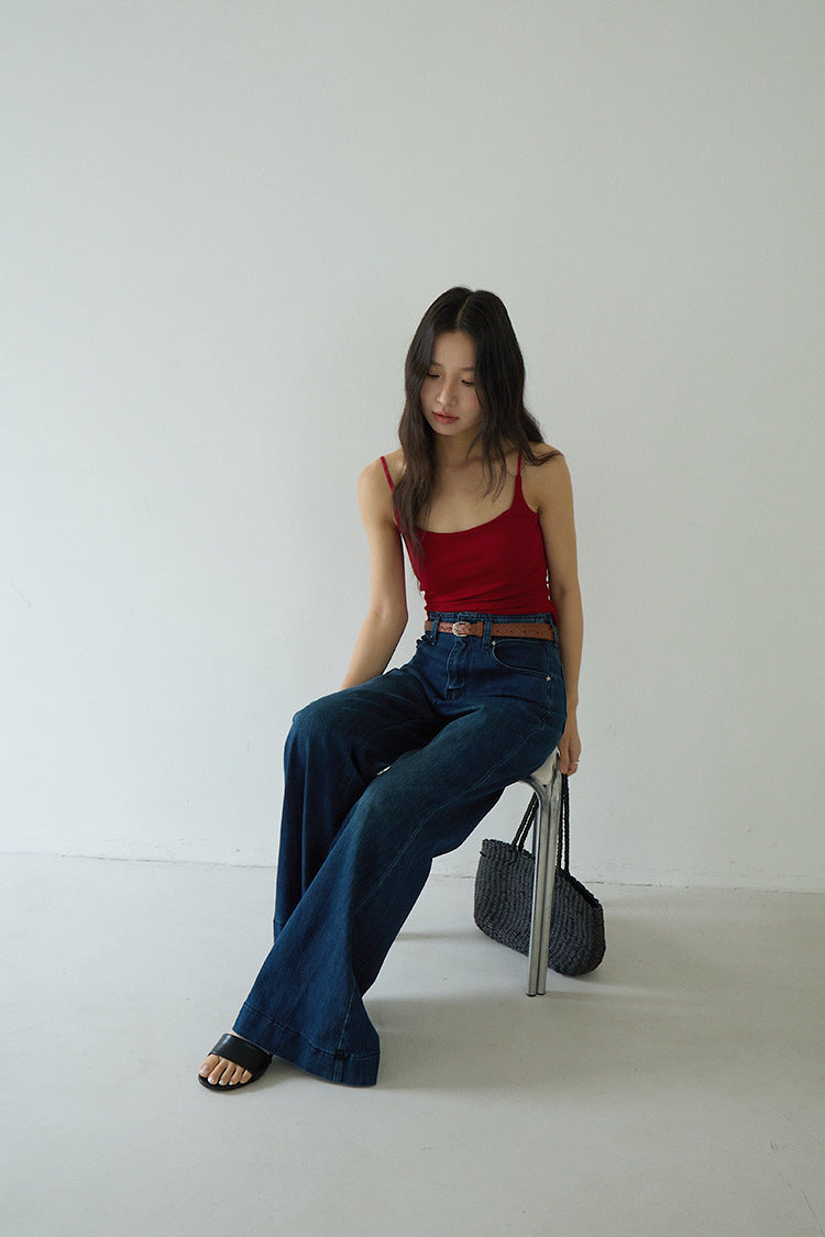 Slim-Fit Low-Neck Padded Spaghetti Strap Tank Top