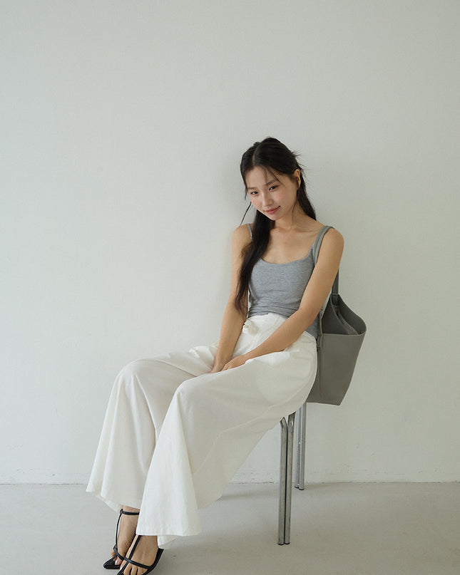 Slim-Fit Low-Neck Padded Spaghetti Strap Tank Top