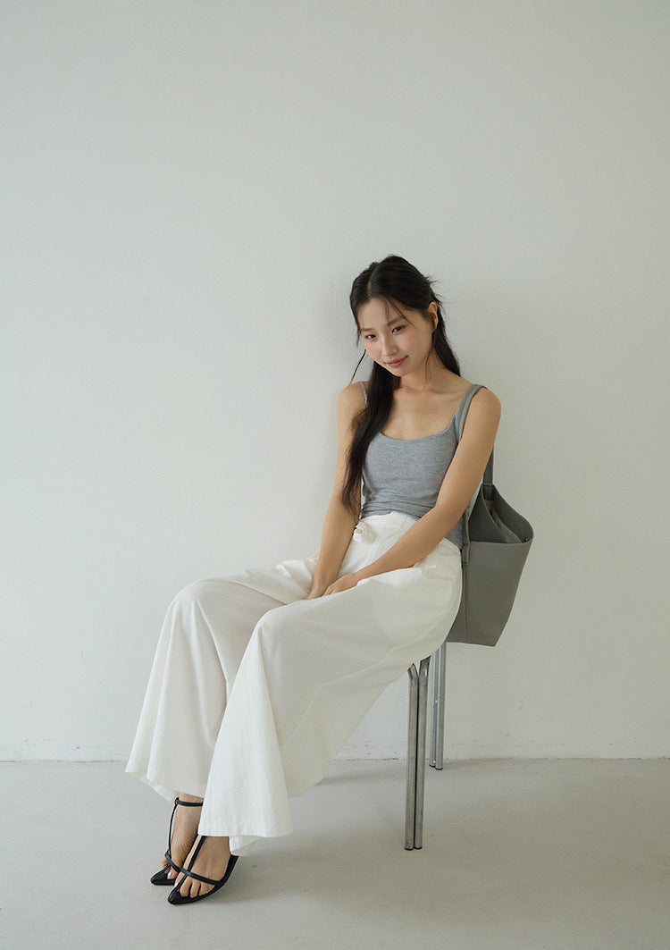Slim-Fit Low-Neck Padded Spaghetti Strap Tank Top